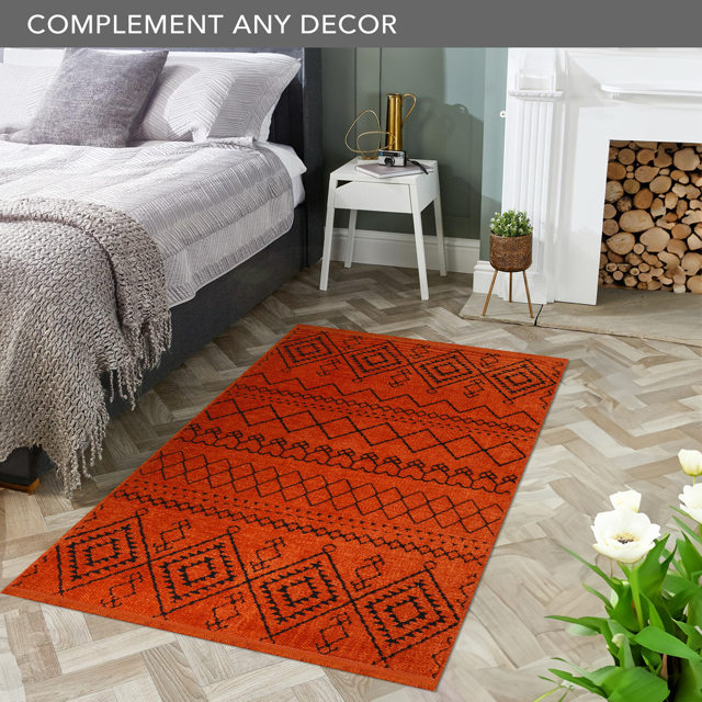 Netline Home Machine Washable Rug RW1801 – ORANGE Soft Chenille