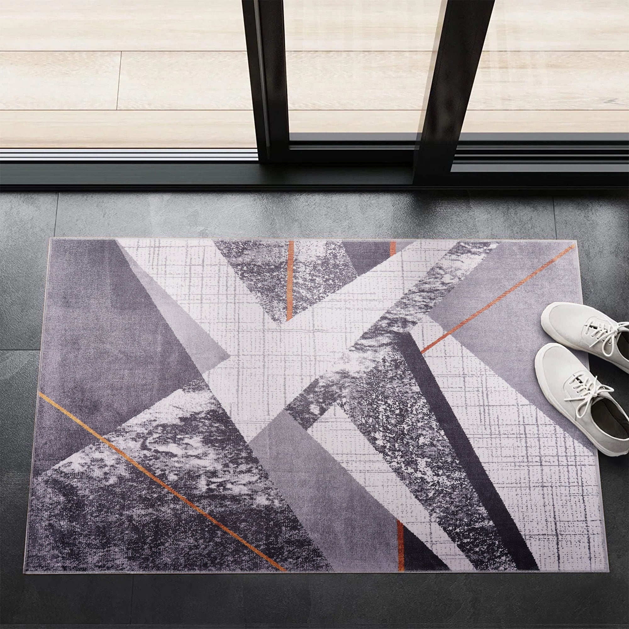 Netline Home Rugs Depot Bohemian Grey Striped Washable Rug Design NL1005