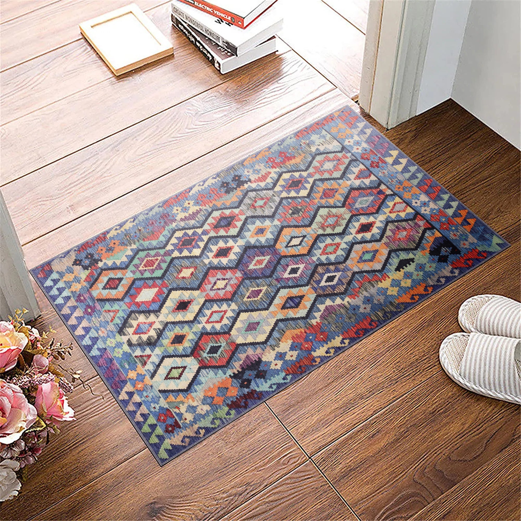 Netline Home Rugs Depot NH1314 – Machine Washable Multicolor Kilim Rug | Tribal Diamond Geometric Carpet for Living Room, Bedroom & Dining