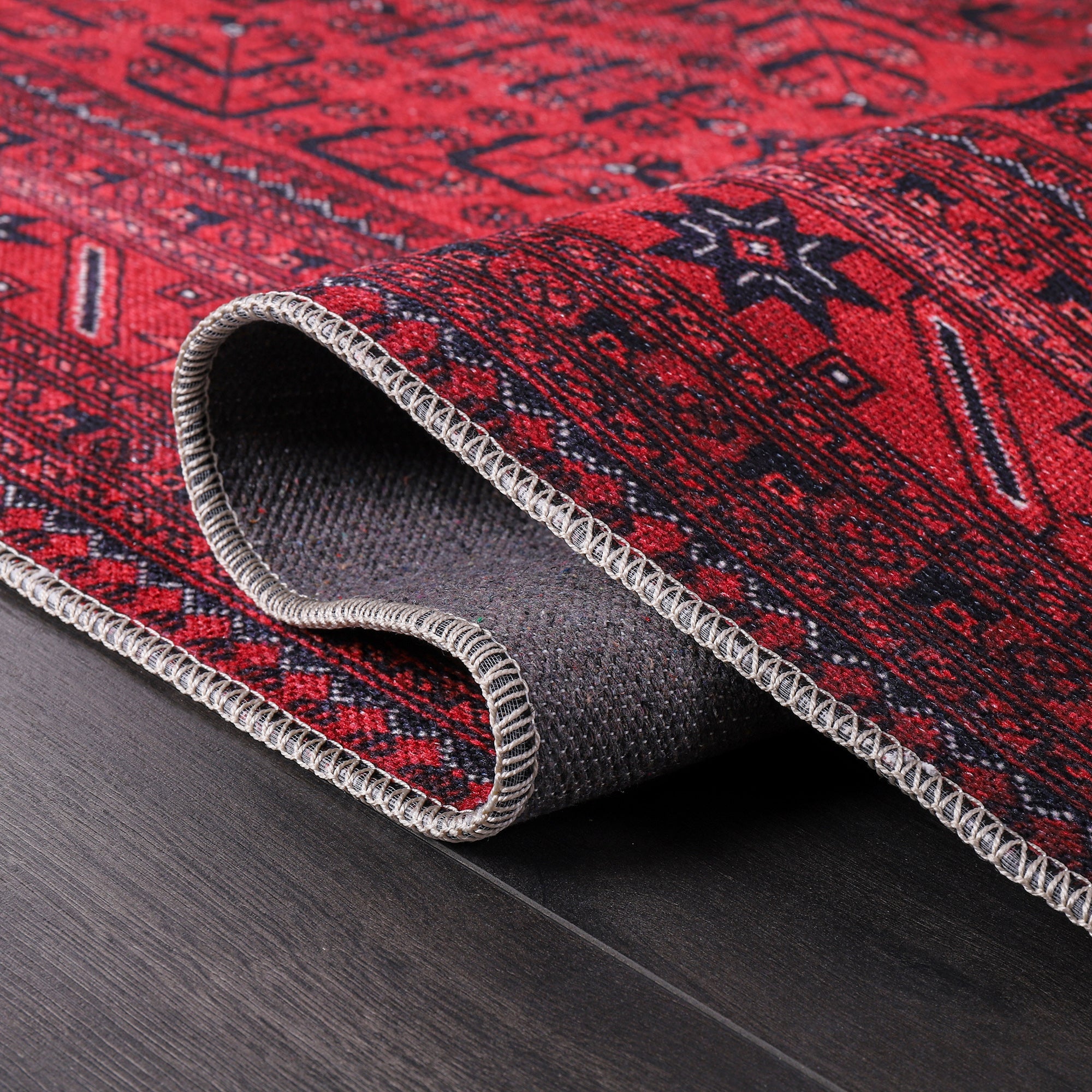 Netline Home Rugs Depot RW1001 – Machine Washable Red Afghan Pattern Area Rug | Traditional Oriental Geometric Design for Living Room, Bedroom & Office