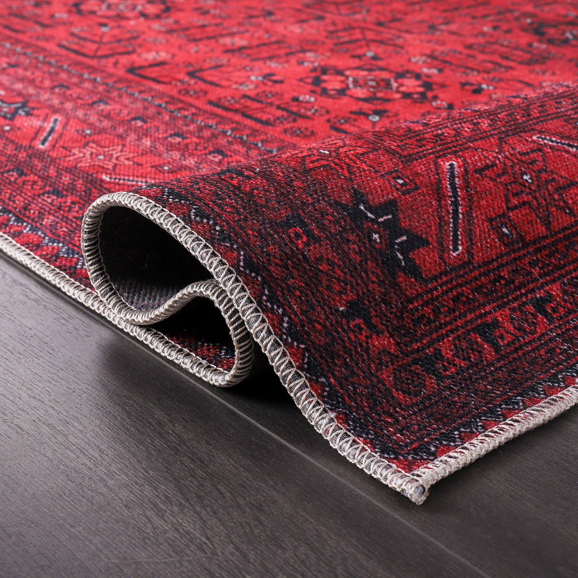 Netline Home Rugs Depot RW1001 – Machine Washable Red Afghan Pattern Area Rug | Traditional Oriental Geometric Design for Living Room, Bedroom & Office