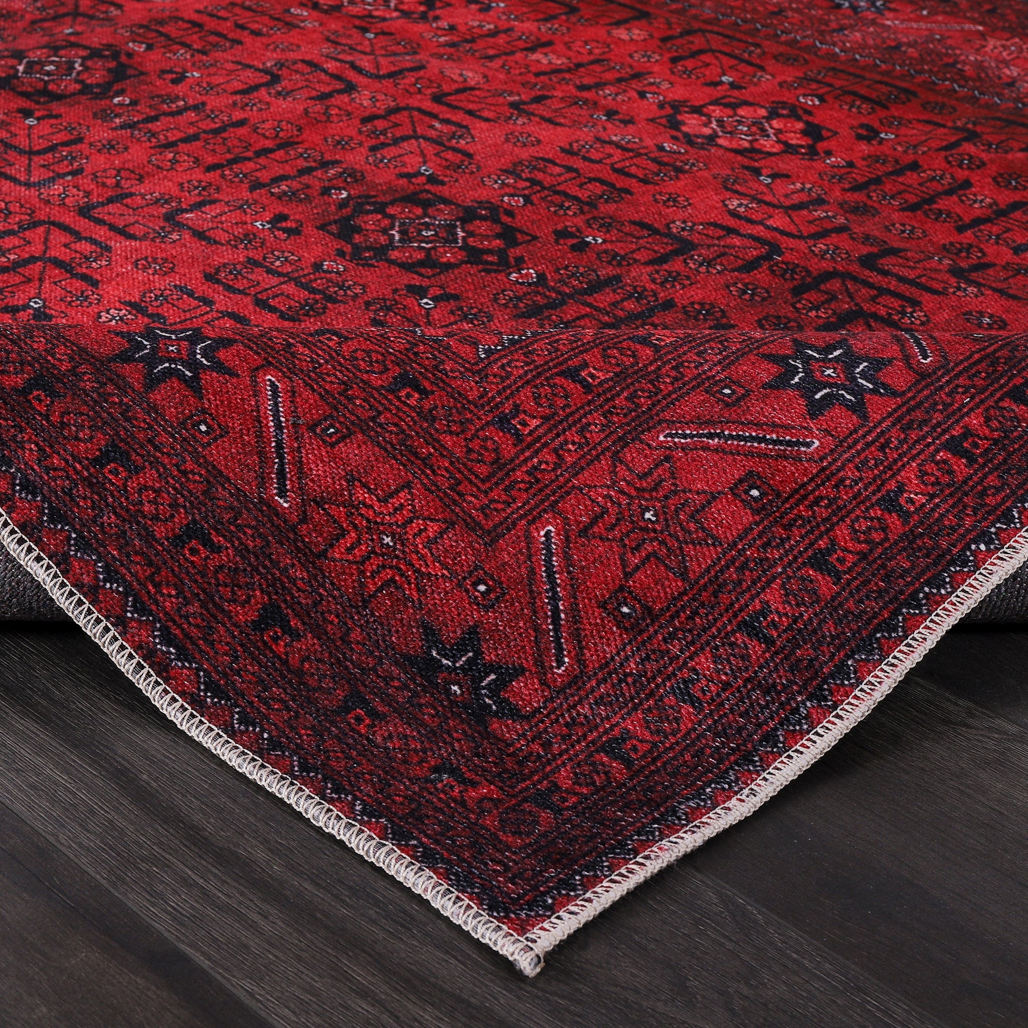 Netline Home Rugs Depot RW1001 – Machine Washable Red Afghan Pattern Area Rug | Traditional Oriental Geometric Design for Living Room, Bedroom & Office