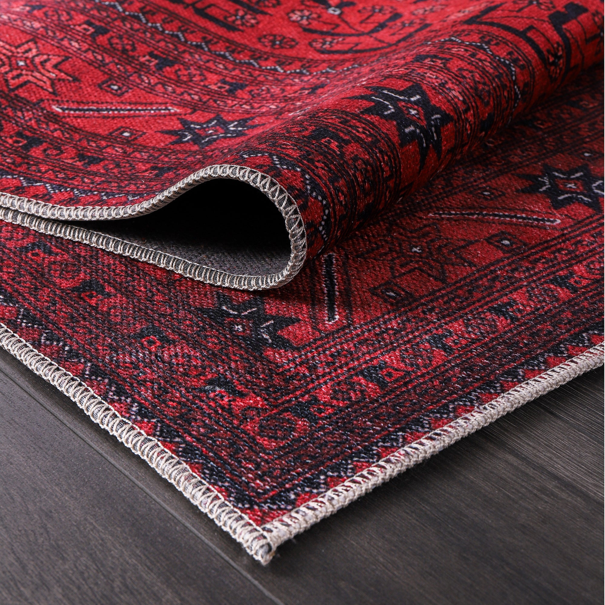 Netline Home Rugs Depot RW1001 – Machine Washable Red Afghan Pattern Area Rug | Traditional Oriental Geometric Design for Living Room, Bedroom & Office