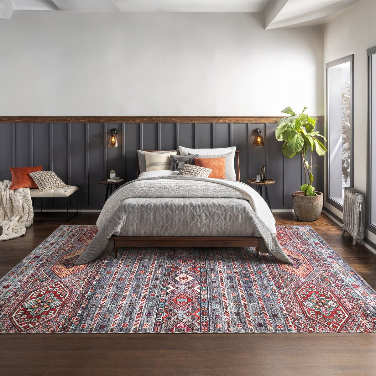 RW1002 washable area rug in a modern bedroom