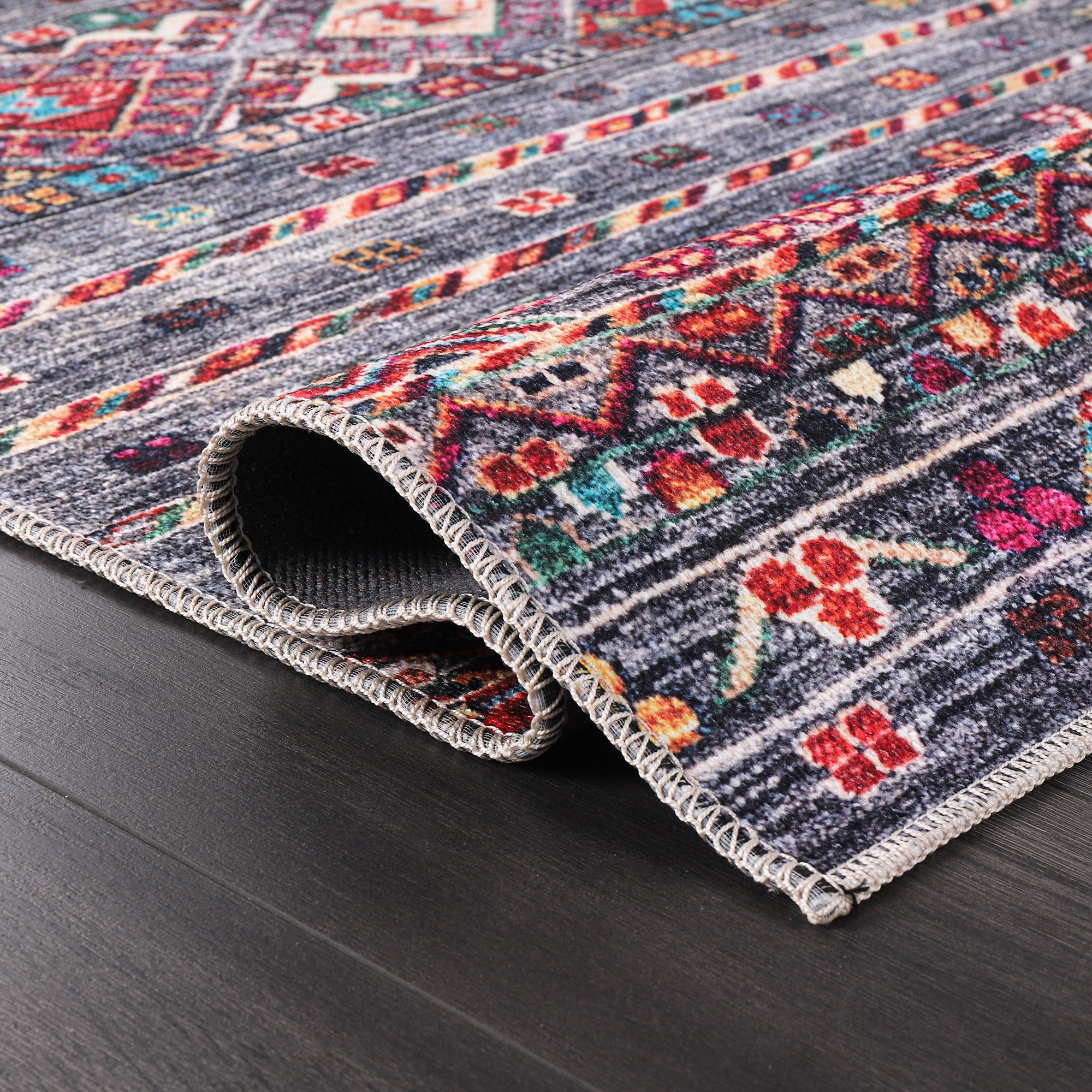 Netline Home Rugs Depot RW1002 – Machine Washable Multicolor Tribal Diamond Rug | Bohemian Kilim-Style Carpet for Living Room, Bedroom & Office