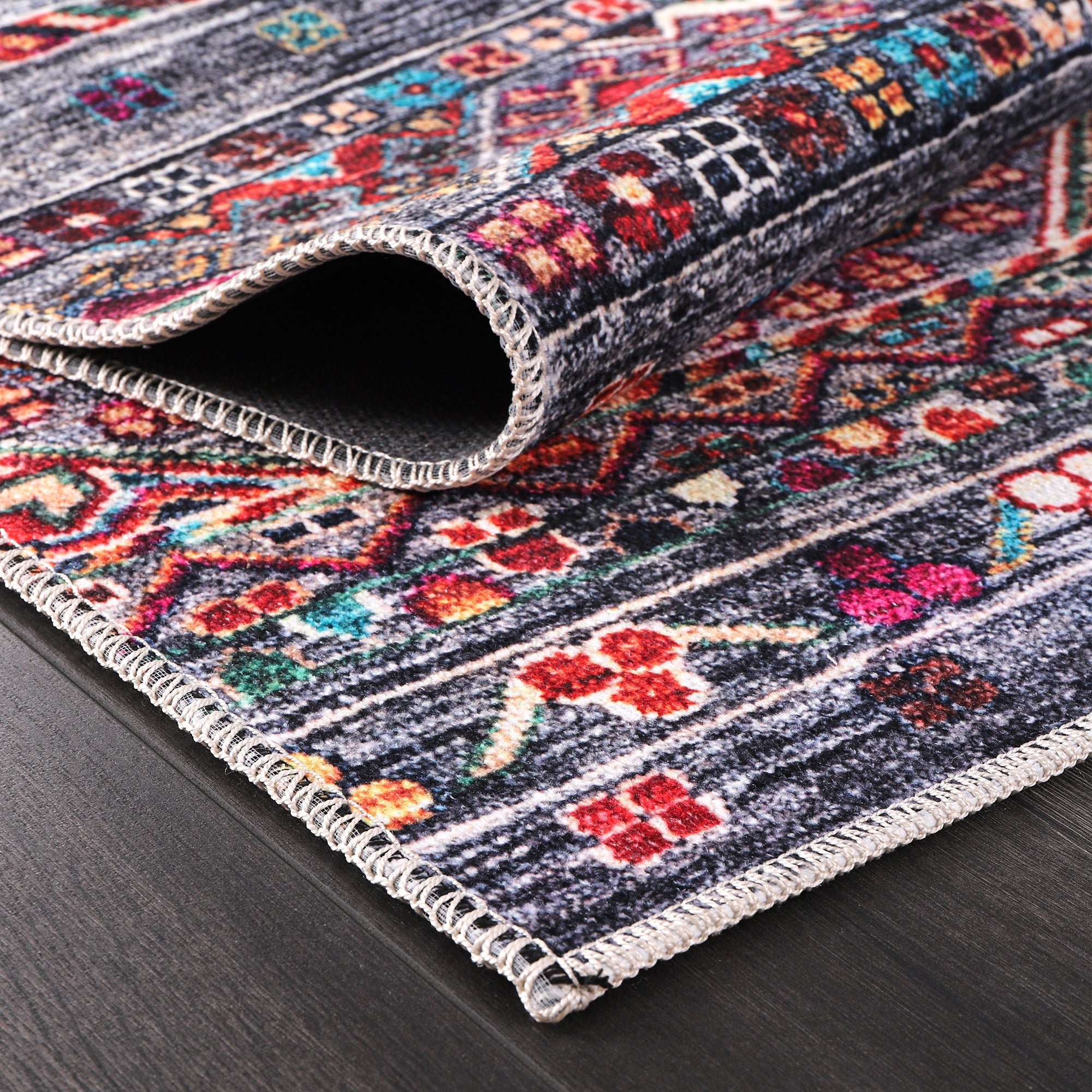 Netline Home Rugs Depot RW1002 – Machine Washable Multicolor Tribal Diamond Rug | Bohemian Kilim-Style Carpet for Living Room, Bedroom & Office