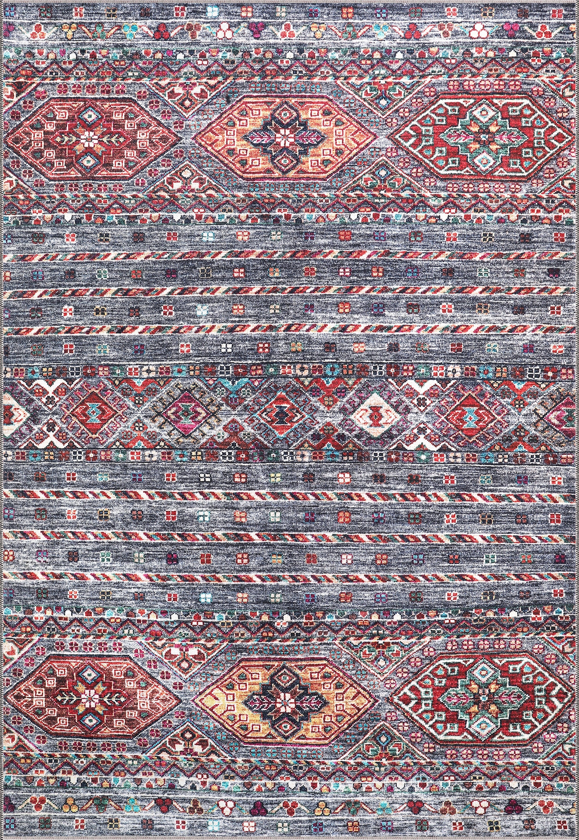 Netline Home Rugs Depot RW1002 – Machine Washable Multicolor Tribal Diamond Rug | Bohemian Kilim-Style Carpet for Living Room, Bedroom & Office
