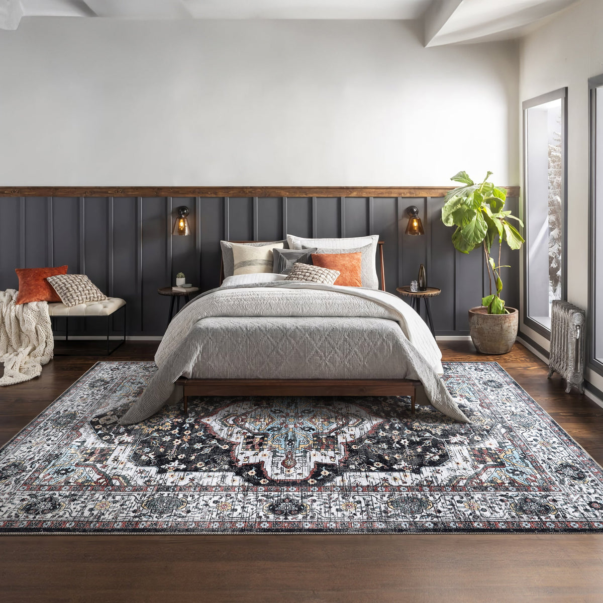 RW1003 washable area rug in a modern bedroom