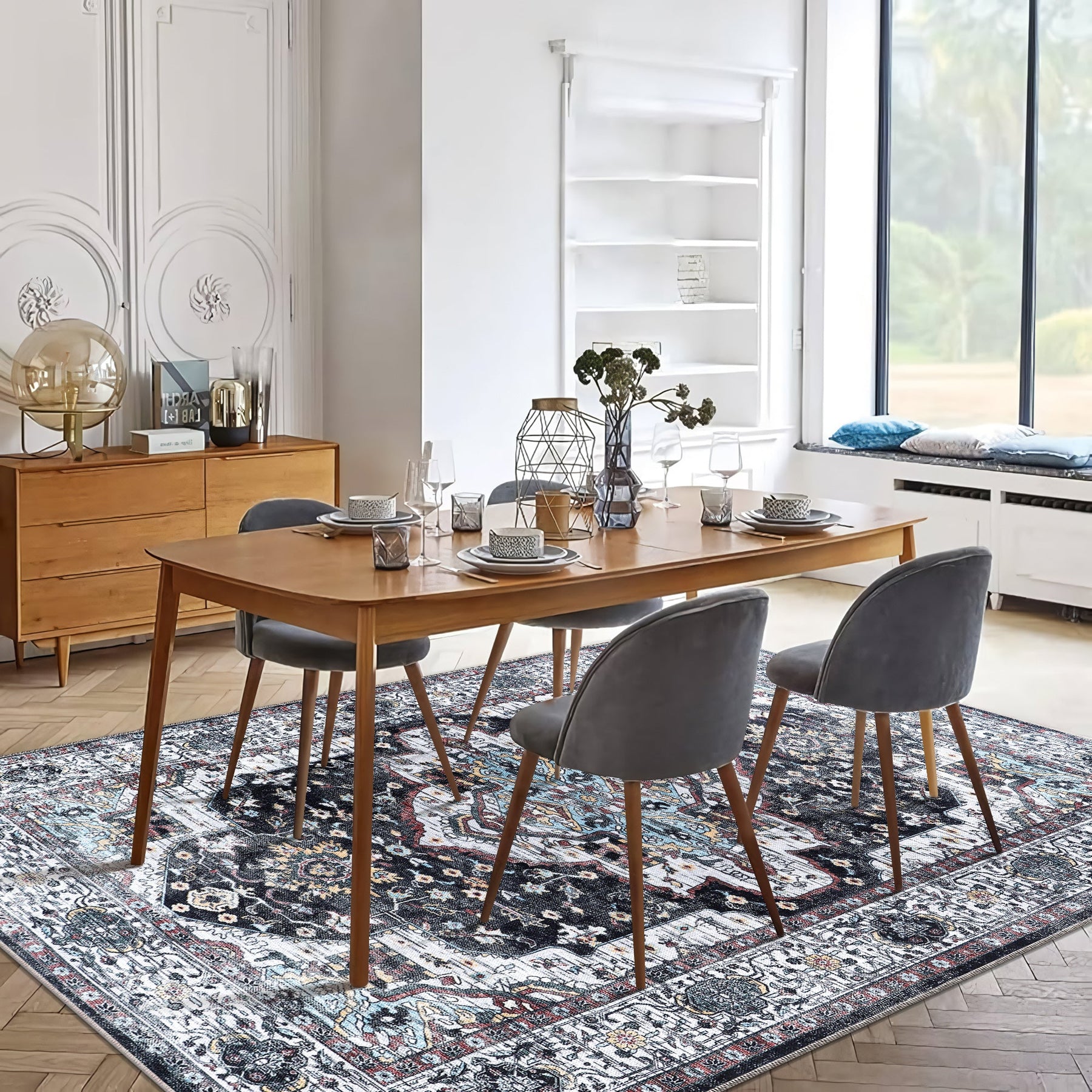 RW1003 washable area rug in a modern dining room