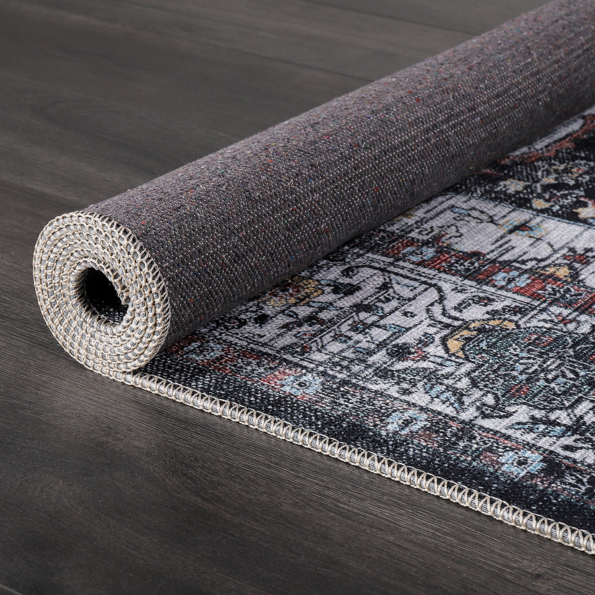 Netline Home Rugs Depot RW1003 – Machine Washable Persian Medallion Rug | Vintage Black & White Oriental Carpet with Blue Accents for Living Room, Bedroom & Dining