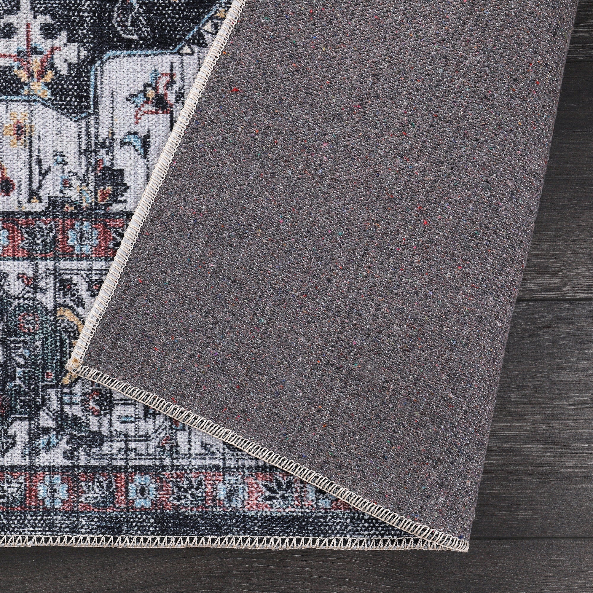 Netline Home Rugs Depot RW1003 – Machine Washable Persian Medallion Rug | Vintage Black & White Oriental Carpet with Blue Accents for Living Room, Bedroom & Dining