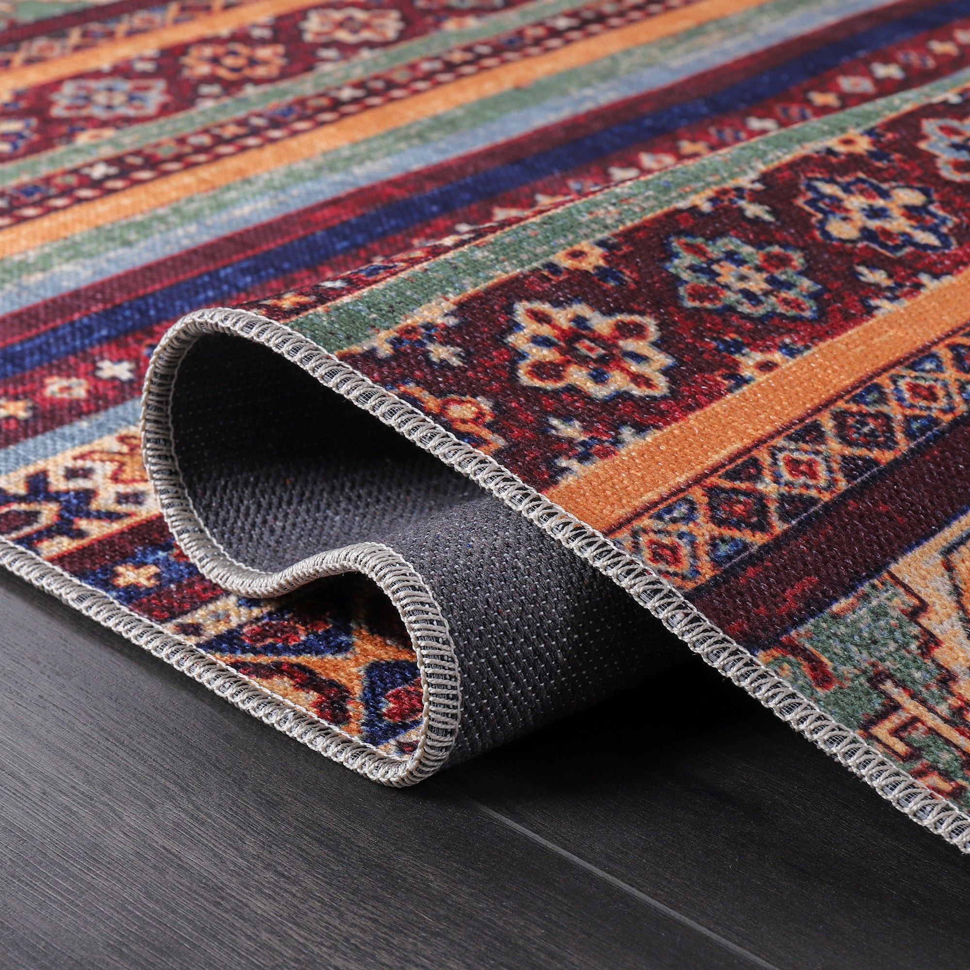 Netline Home Rugs Depot RW1004 – Machine Washable Multicolor Tribal Kilim Rug | Geometric Striped Oriental Carpet for Living Room, Bedroom & Dining