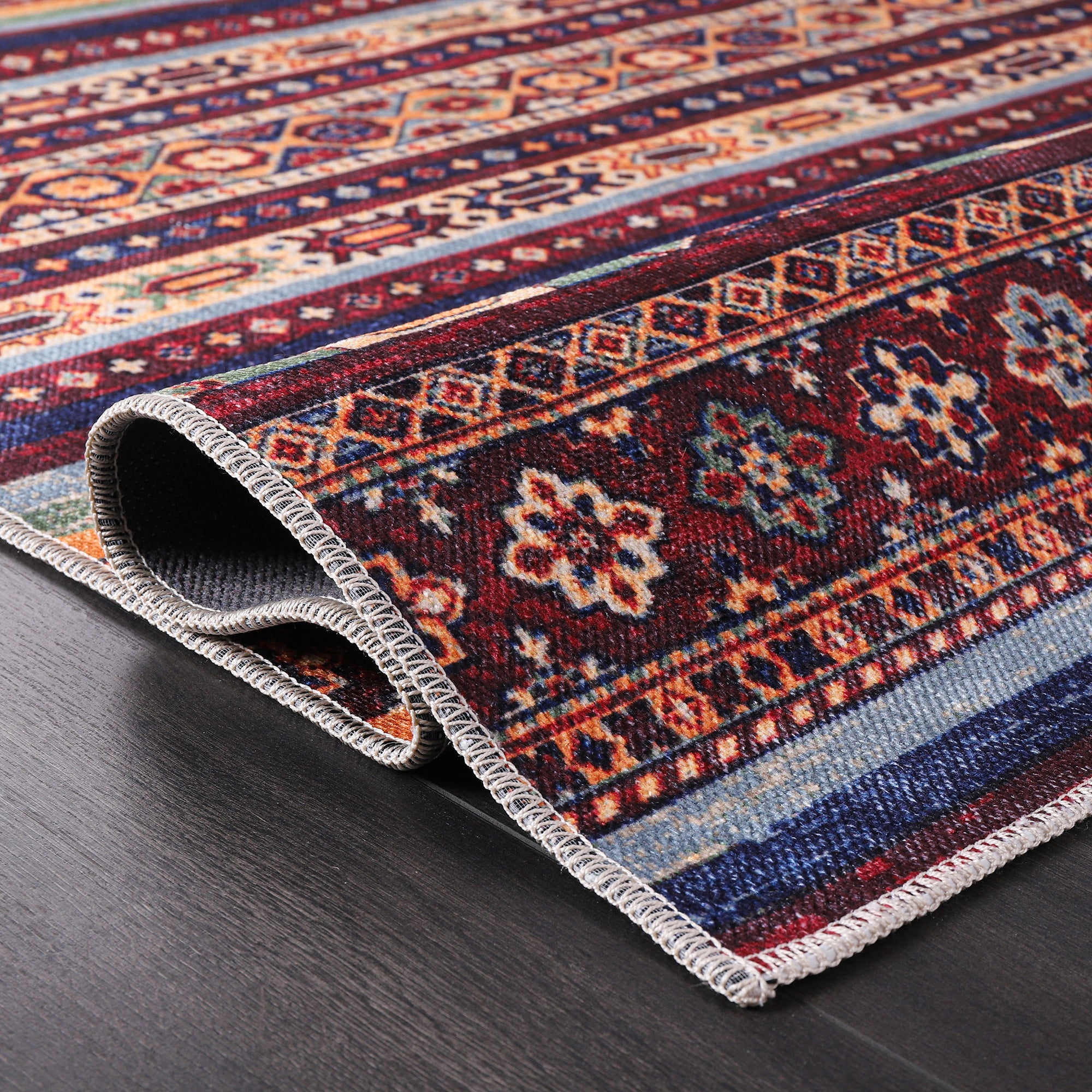 Netline Home Rugs Depot RW1004 – Machine Washable Multicolor Tribal Kilim Rug | Geometric Striped Oriental Carpet for Living Room, Bedroom & Dining