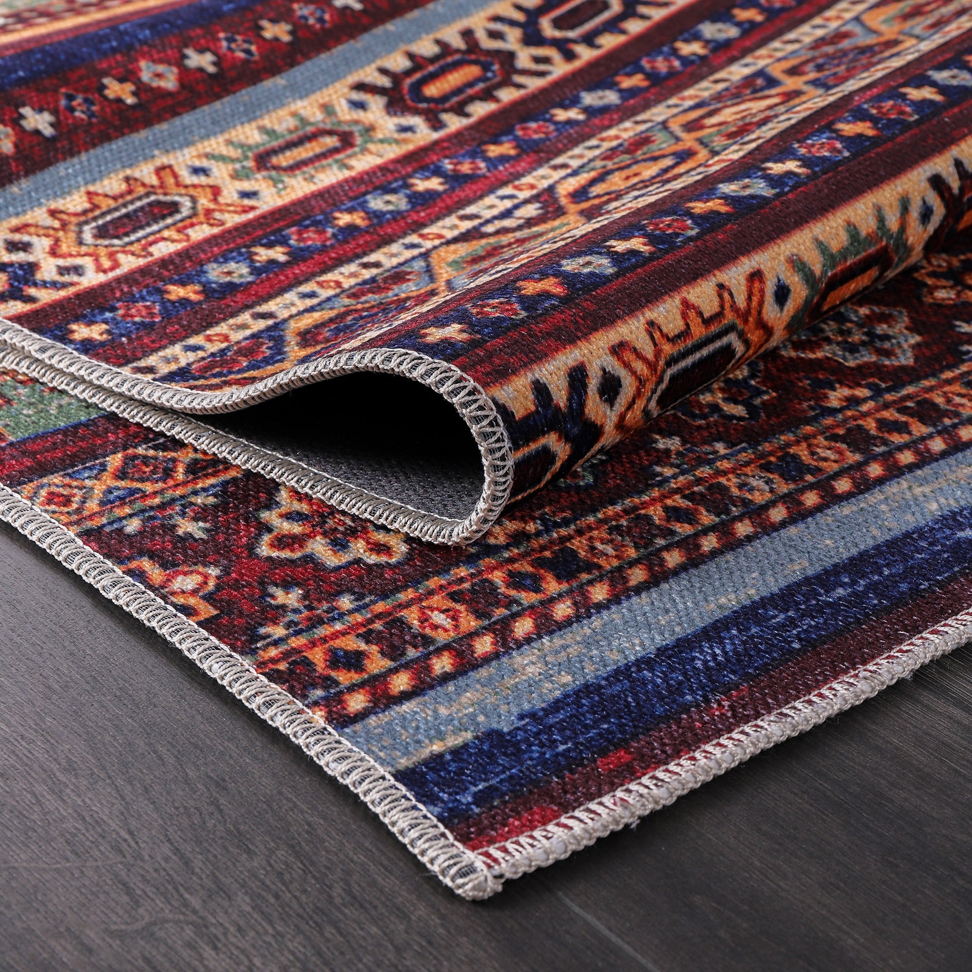 Netline Home Rugs Depot RW1004 – Machine Washable Multicolor Tribal Kilim Rug | Geometric Striped Oriental Carpet for Living Room, Bedroom & Dining