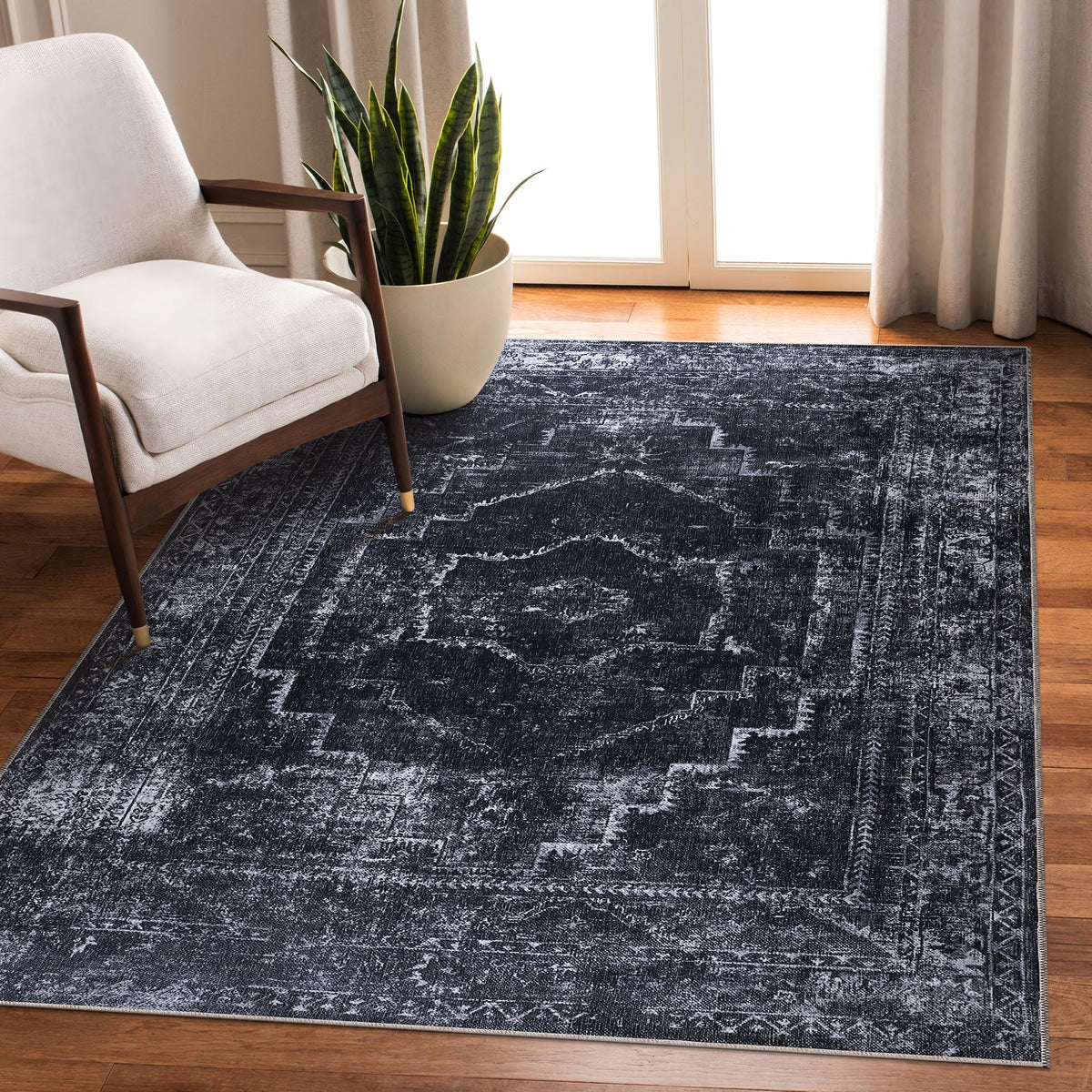 RW1007 washable chenille area rug in a modern living room