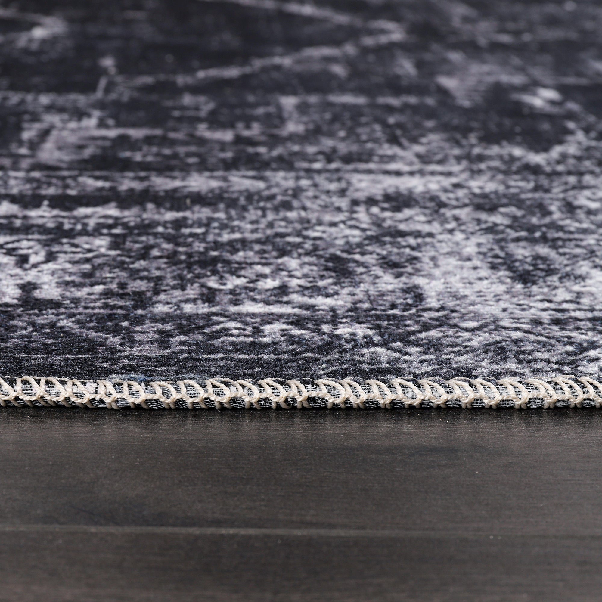 Netline Home Rugs Depot RW1007 – Machine Washable Distressed Black Rug | Modern Vintage Medallion Carpet for Living Room, Bedroom & Office