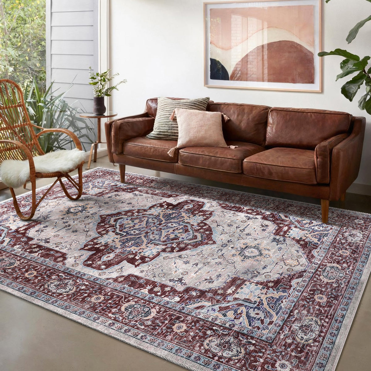 RW1008 washable chenille area rug in a modern living room