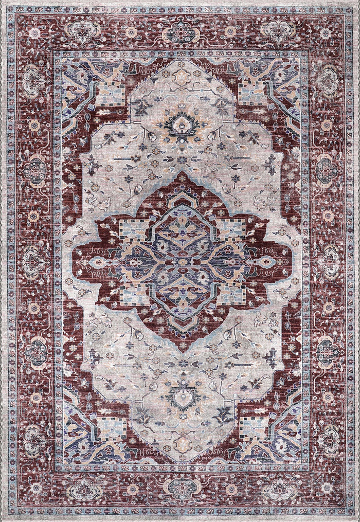 Tapis persan à médaillon lavable en machine Netline Home Rugs Depot RW1008 | Tapis oriental vintage traditionnel pour salon, chambre et salle à manger shown in an illustrative room