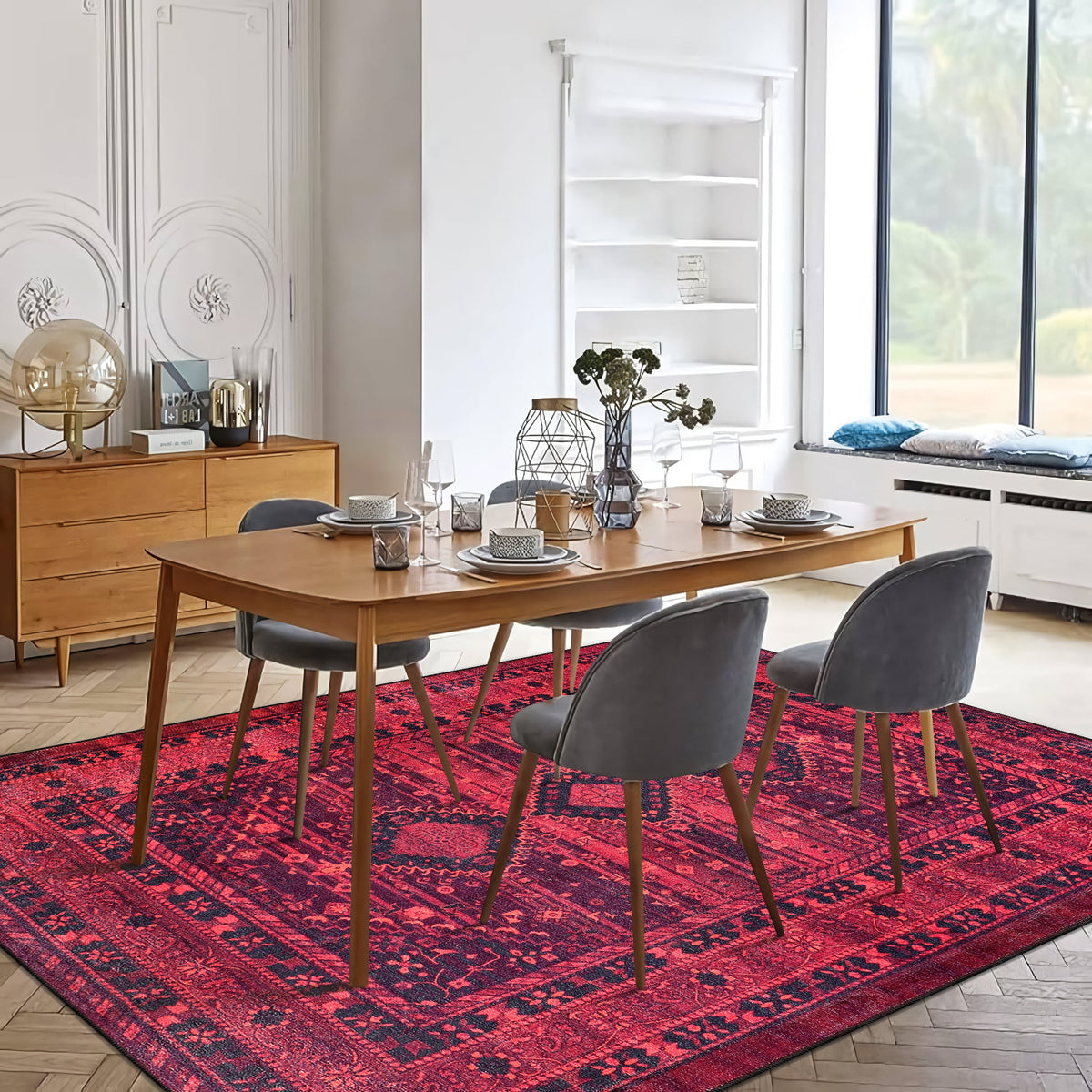 RW1009 washable area rug in a modern dining room