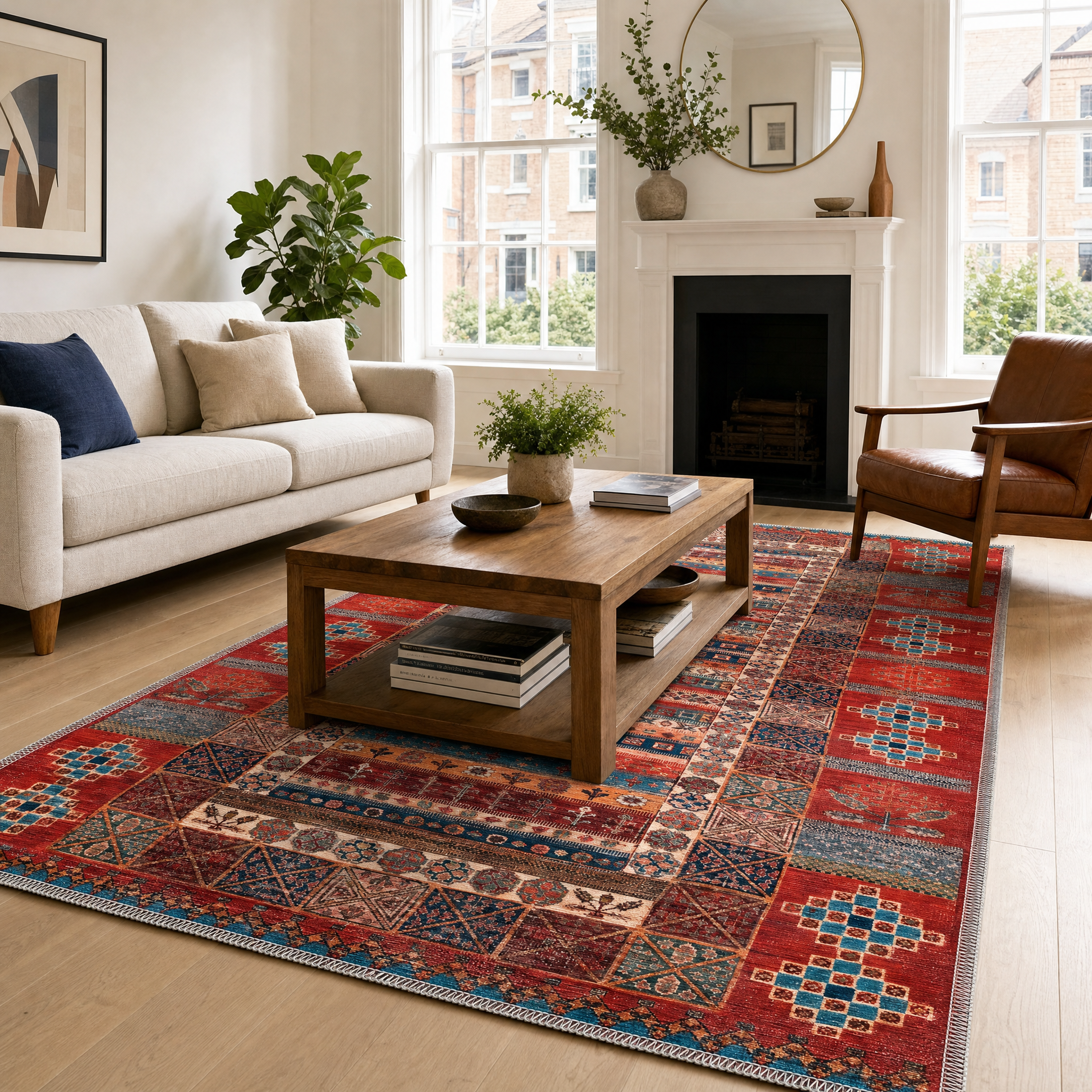 RW1316 washable chenille area rug in a modern living room