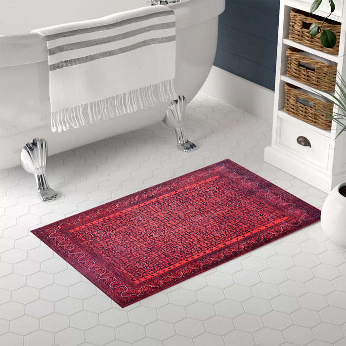 Ember Heritage Deep Red Washable Rug shown in an illustrative room