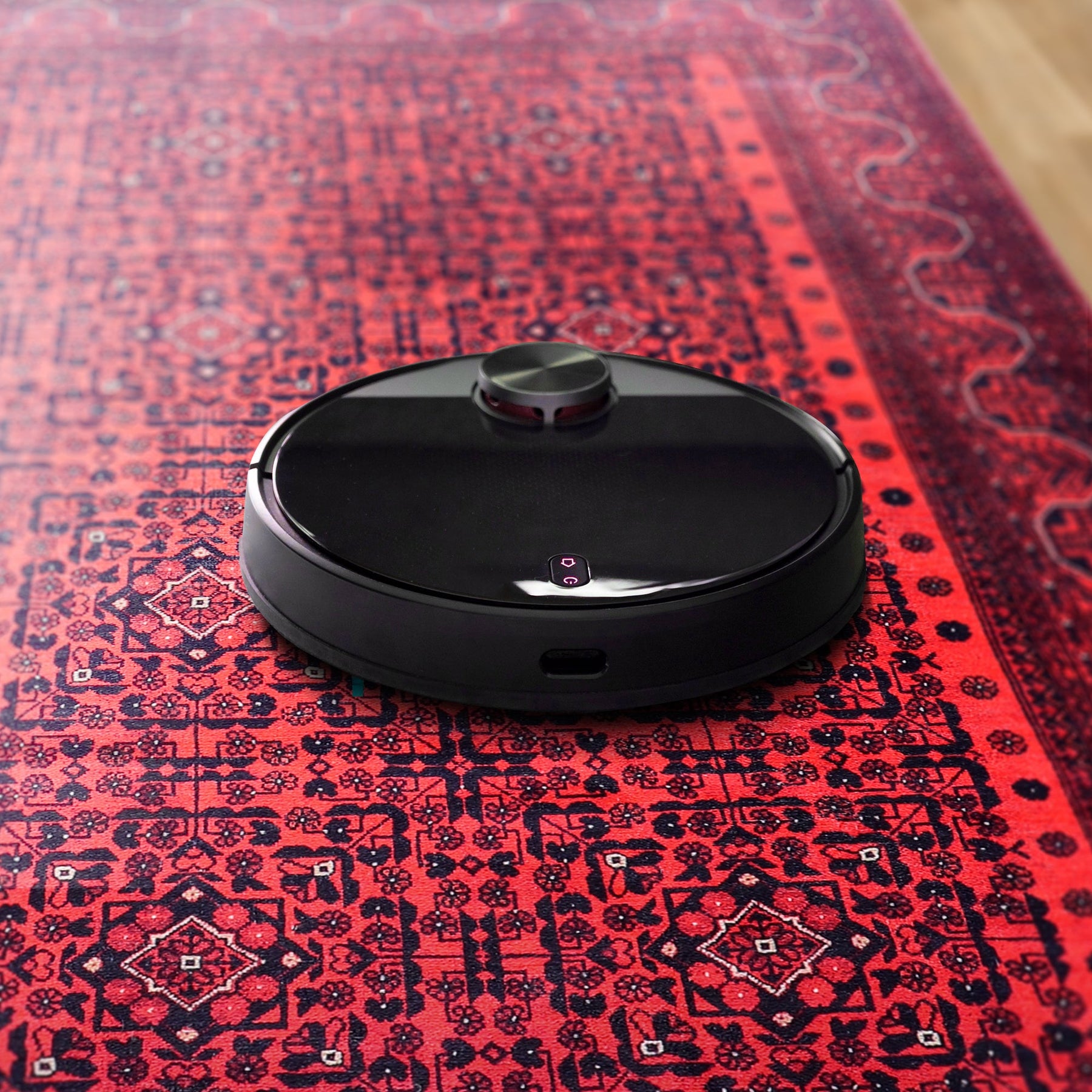 RW1317 washable chenille area rug, robot vacuum