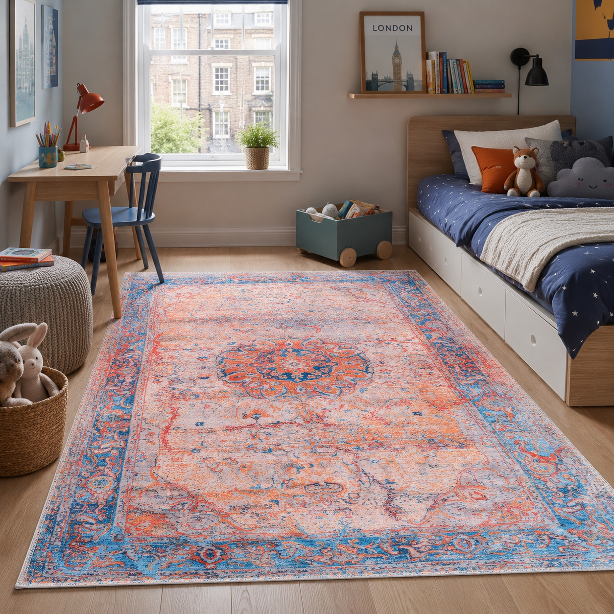 Century Vinework Warm Orange Traditional Washable Rug by Netline Home