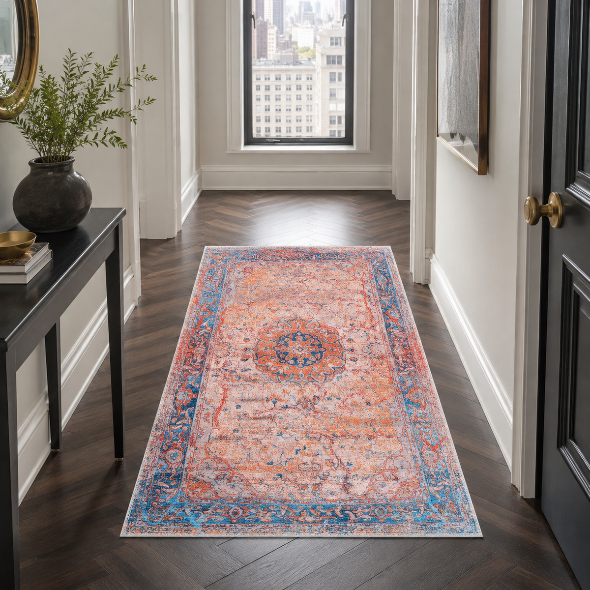 Century Vinework Warm Orange Traditional Washable Rug by Netline Home