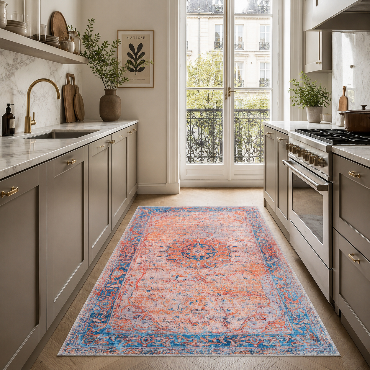 Century Vinework Warm Orange Traditional Washable Rug by Netline Home