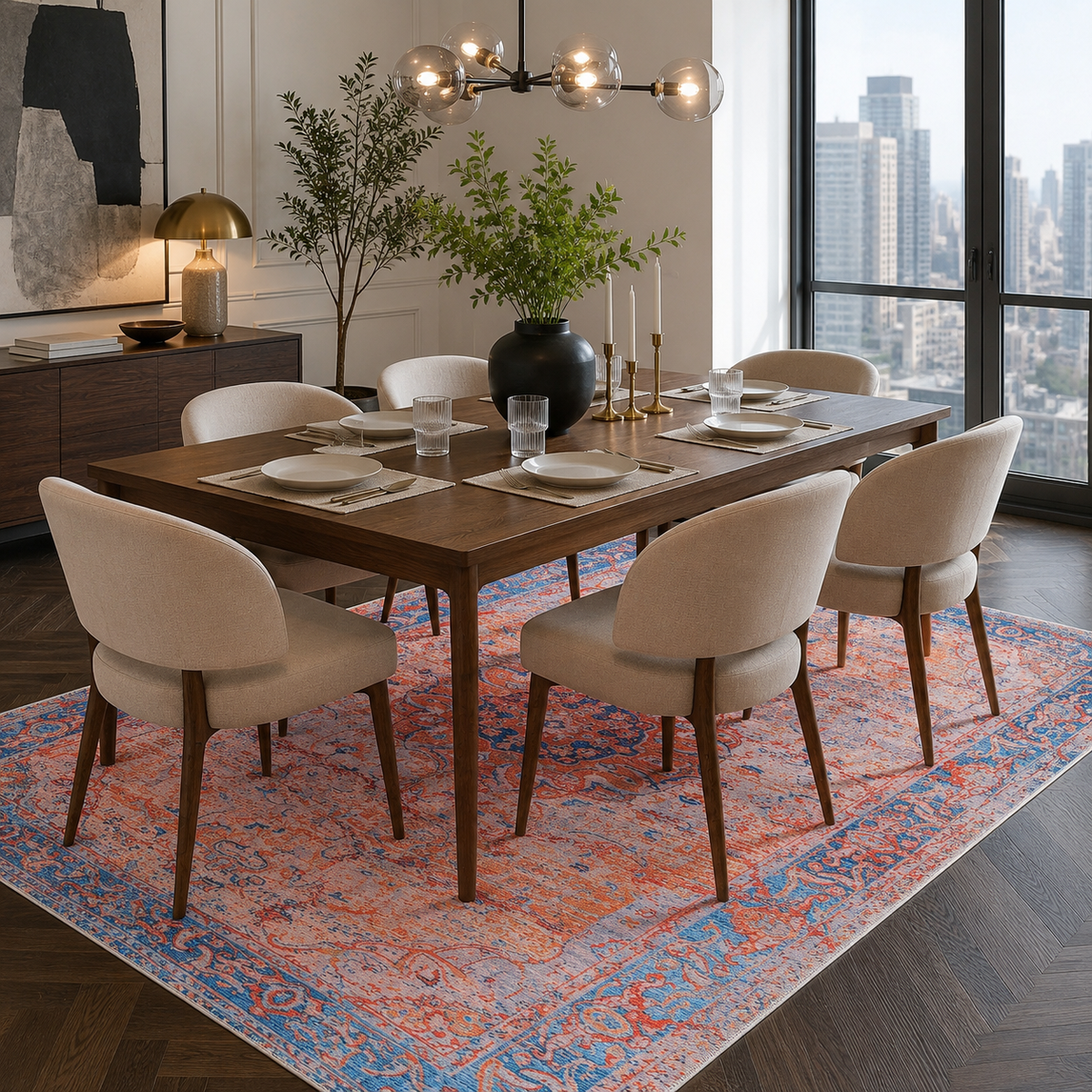 Century Vinework Warm Orange Traditional Washable Rug by Netline Home
