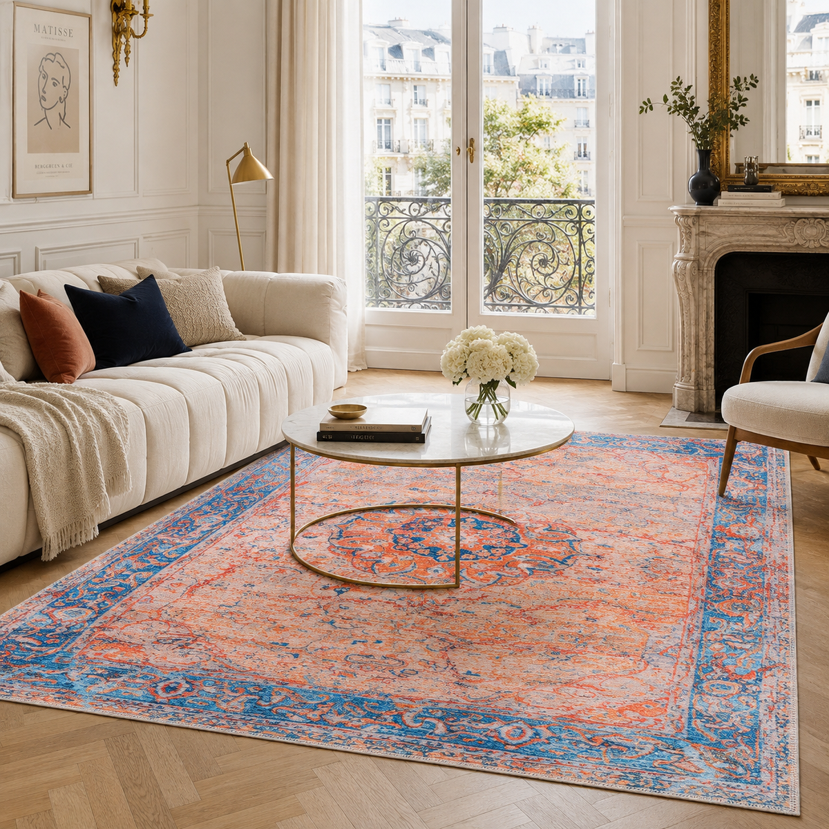 Century Vinework Warm Orange Traditional Washable Rug by Netline Home