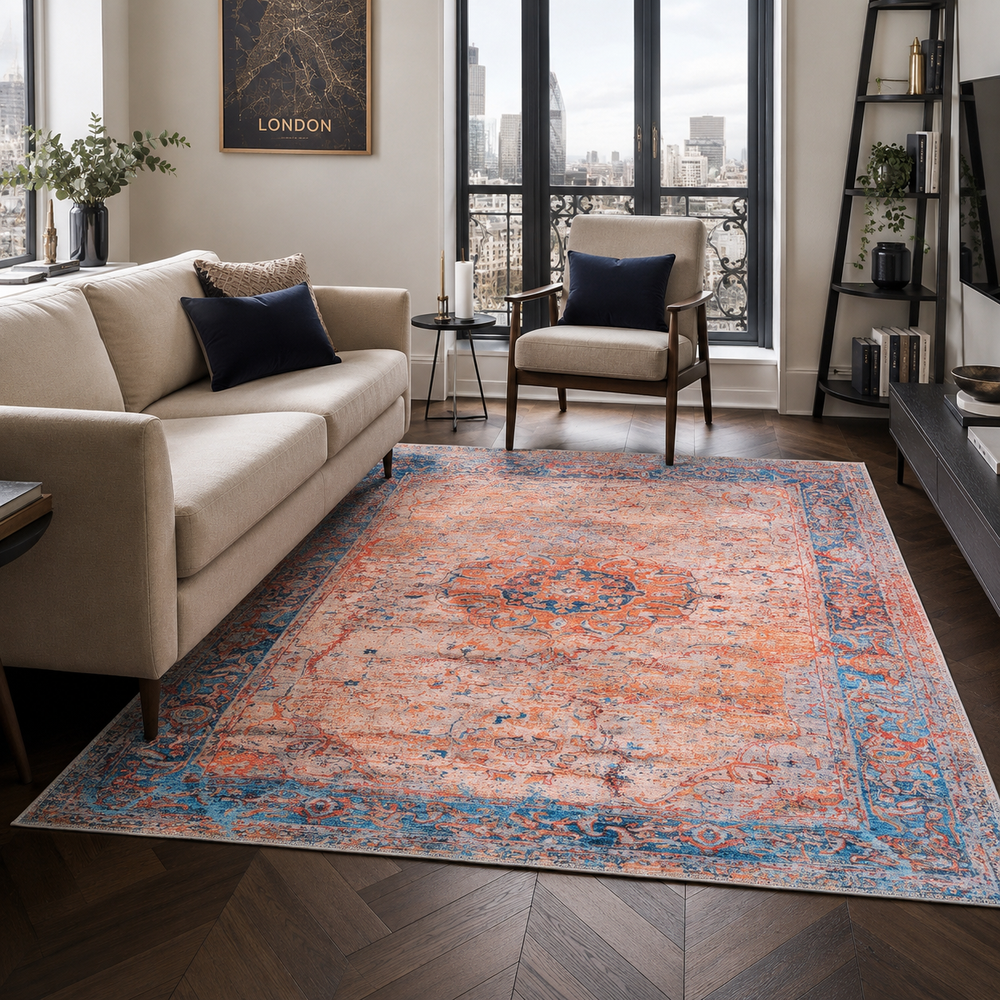 Century Vinework Warm Orange Traditional Washable Rug by Netline Home