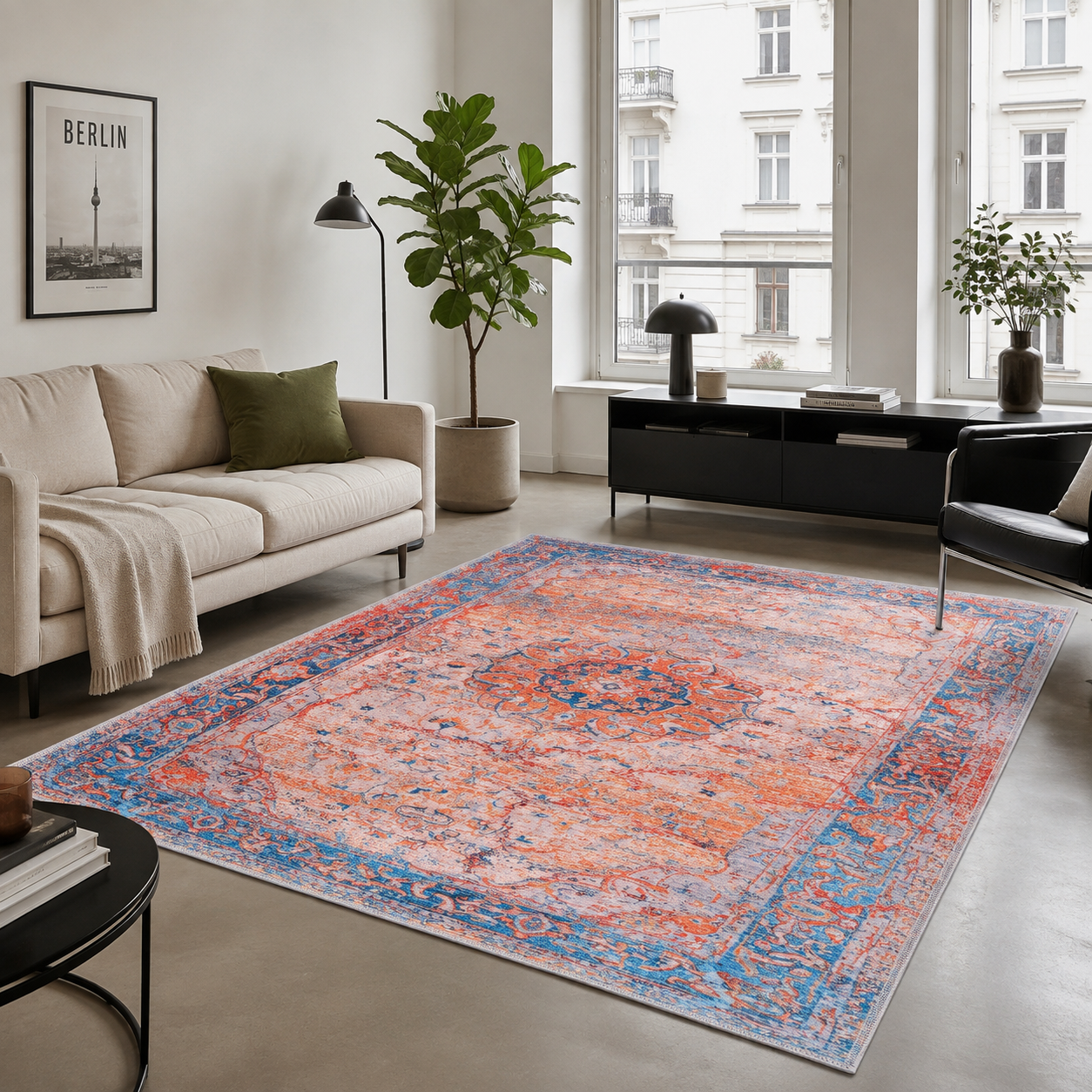 Century Vinework Warm Orange Traditional Washable Rug by Netline Home