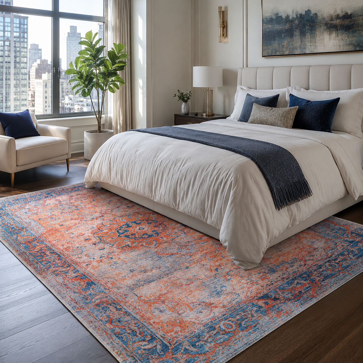 Century Vinework Warm Orange Traditional Washable Rug by Netline Home