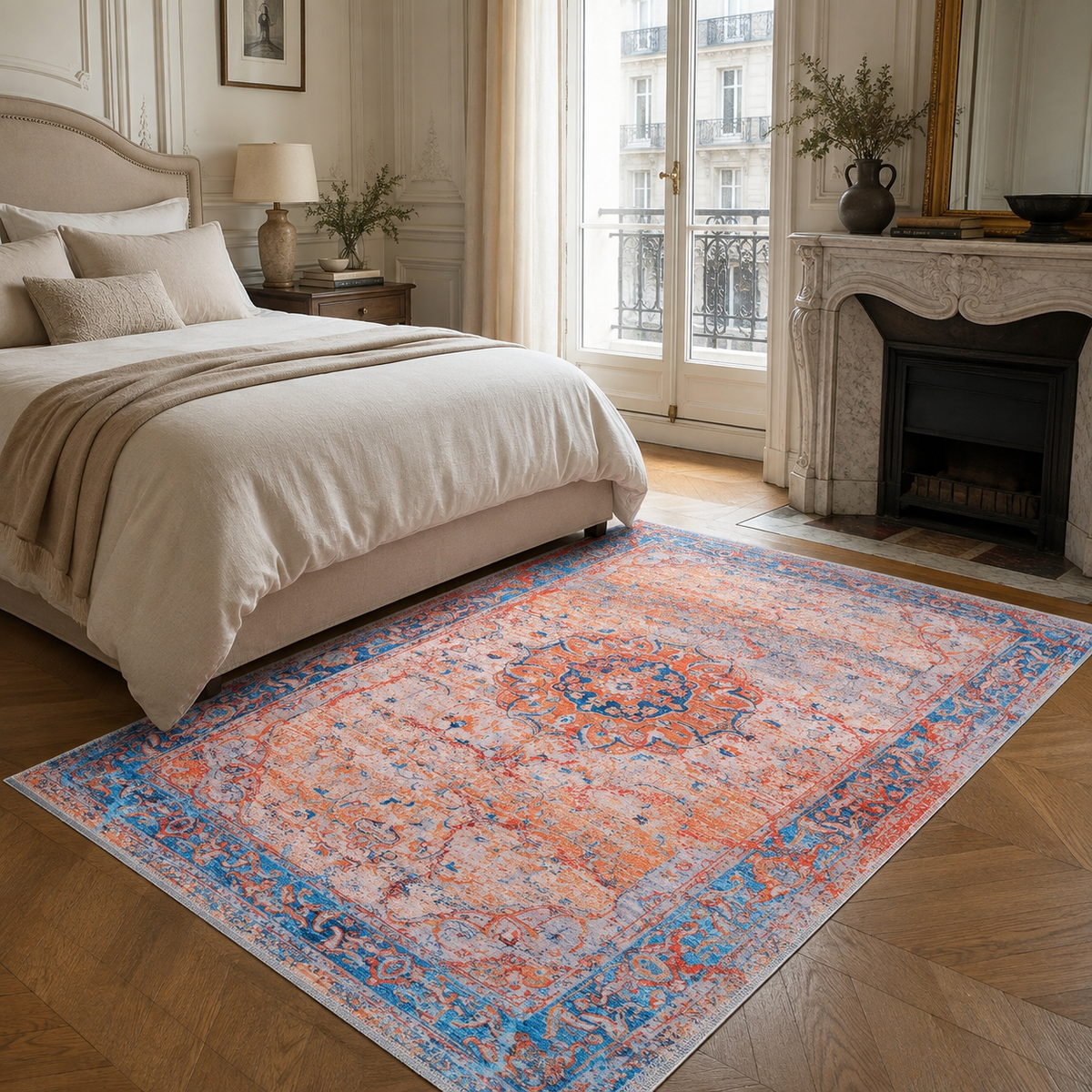 Century Vinework Warm Orange Traditional Washable Rug by Netline Home