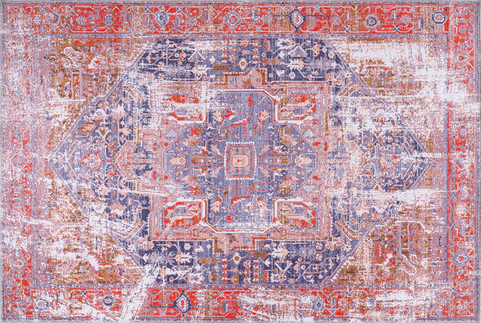 Studio Linework Burgundy Traditional Washable Rug shown in an illustrative room