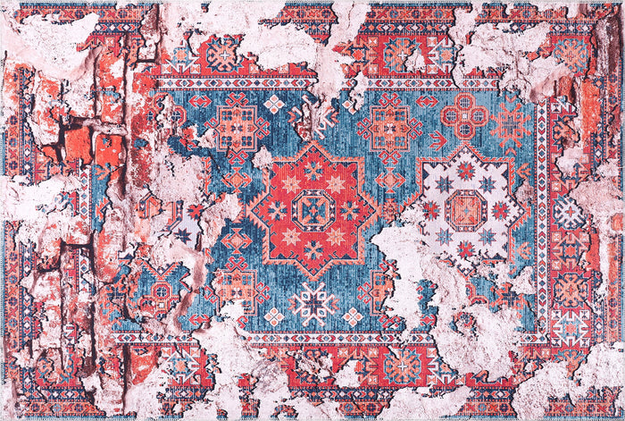 Crossed Border Burnt Red Traditional Washable Rug shown in an illustrative room