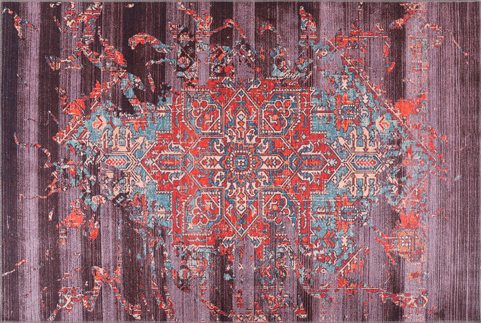 Century Patina Crimson Red Vintage Washable Rug shown in an illustrative room