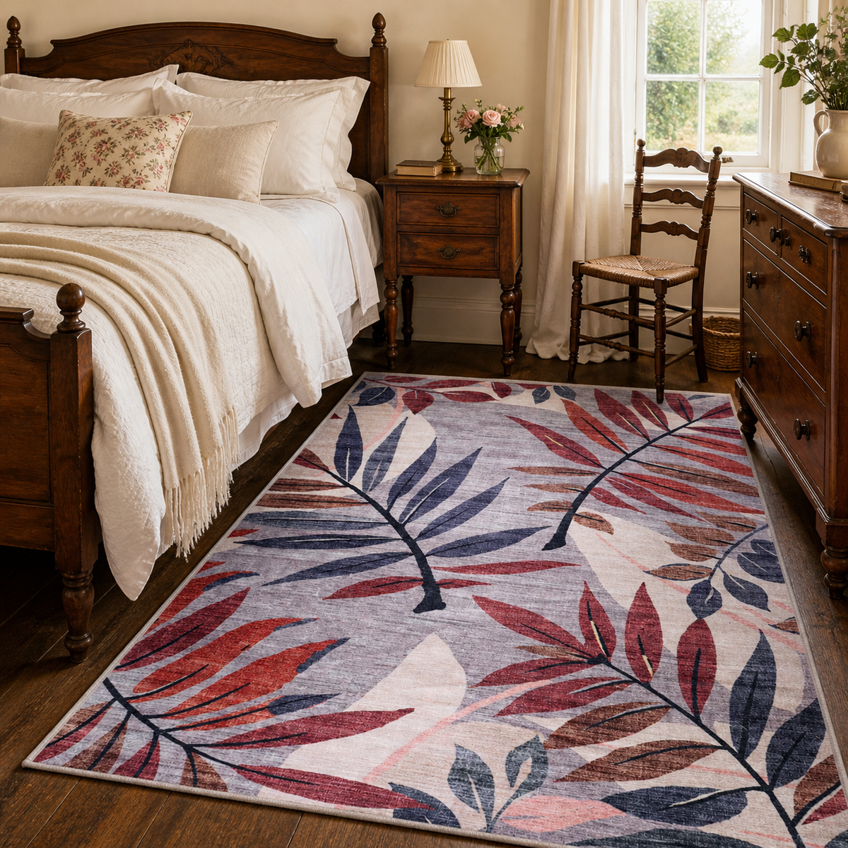 Premier Floral Soft White Washable Rug by Netline Home