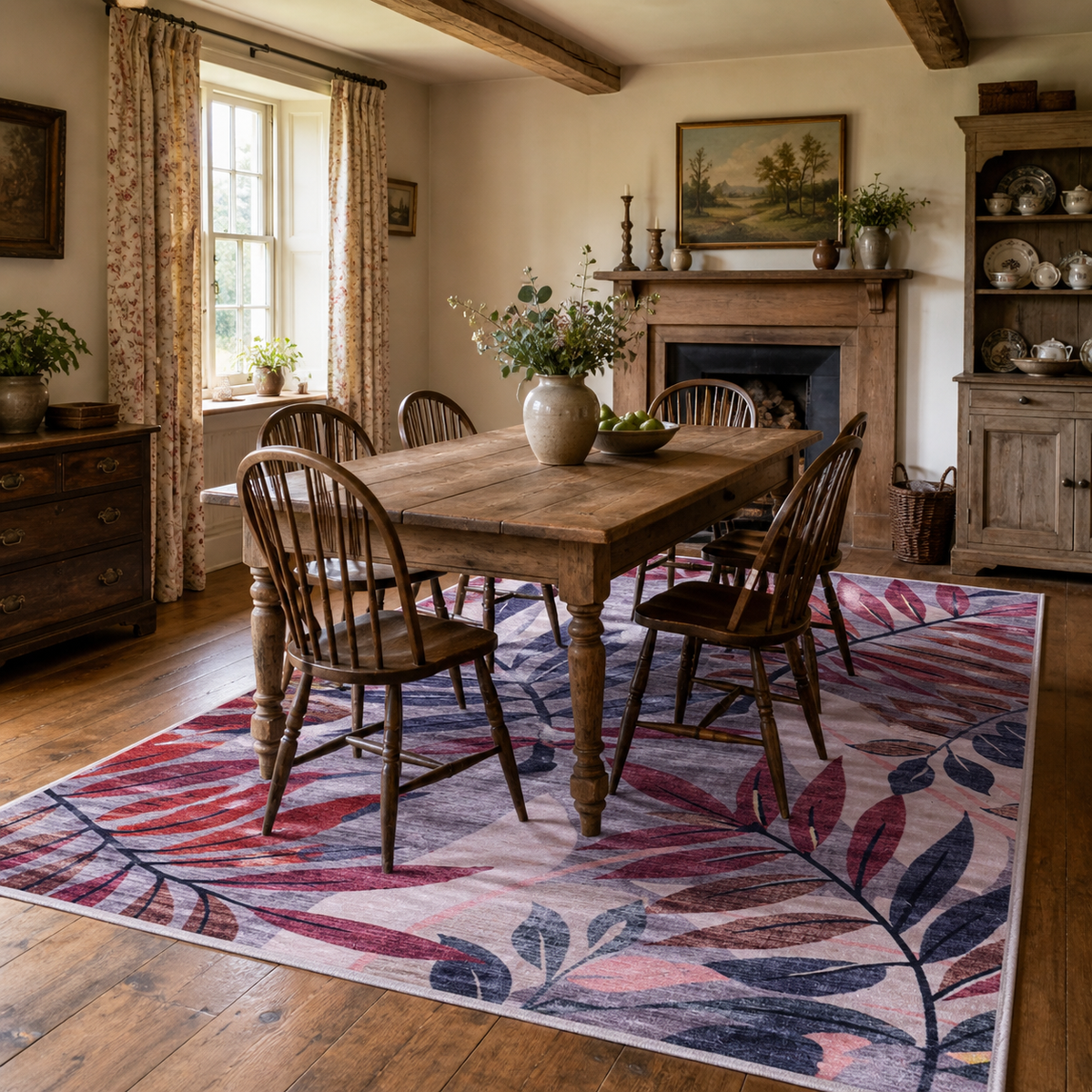 Premier Floral Soft White Washable Rug by Netline Home
