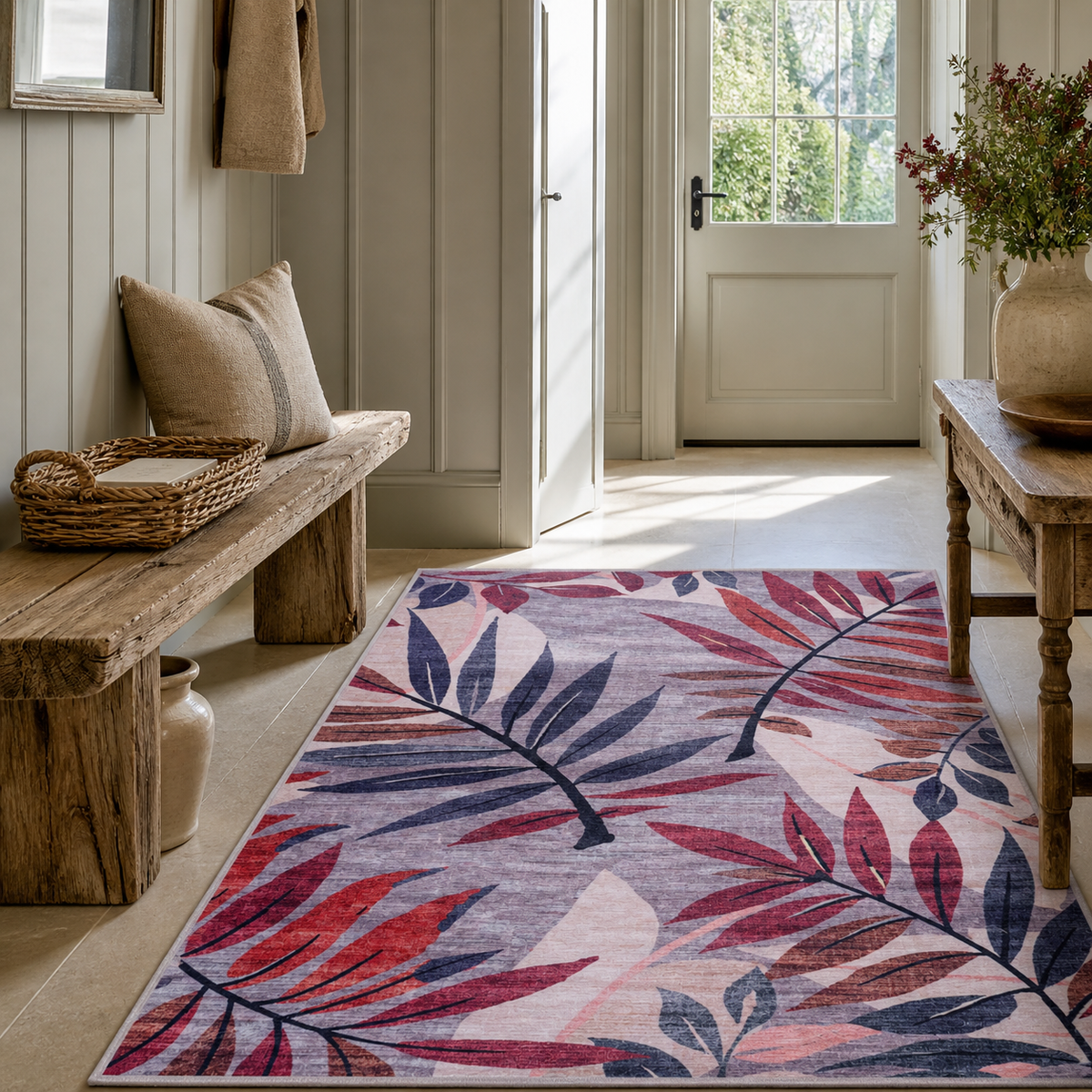 Premier Floral Soft White Washable Rug by Netline Home