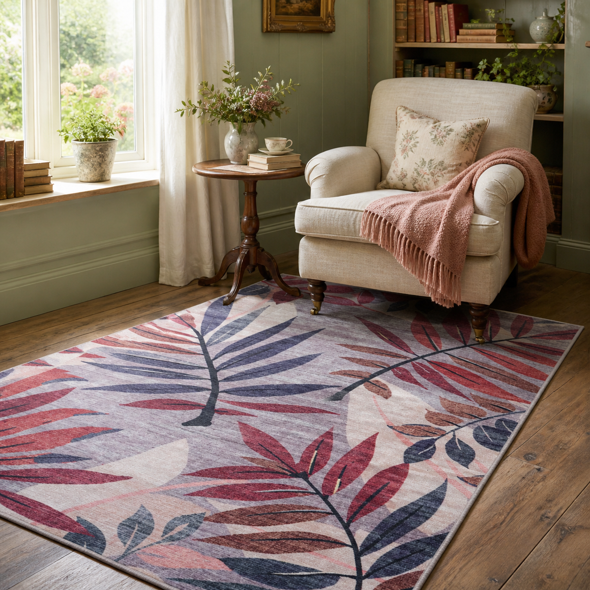 Premier Floral Soft White Washable Rug by Netline Home