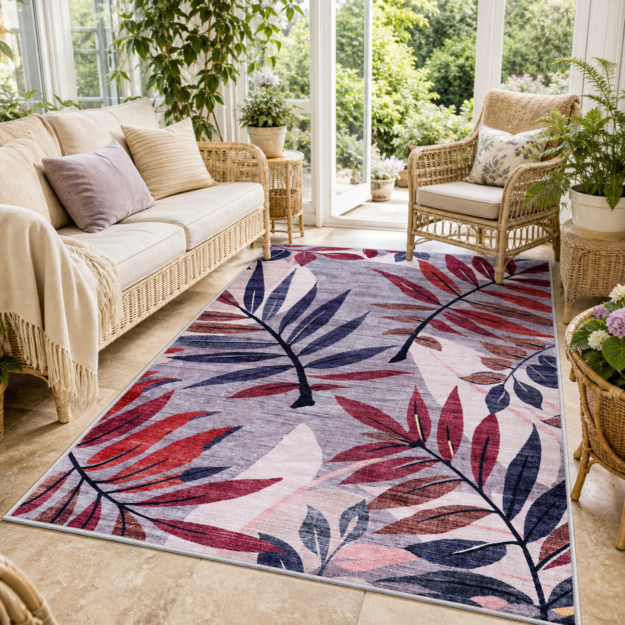 Premier Floral Soft White Washable Rug by Netline Home