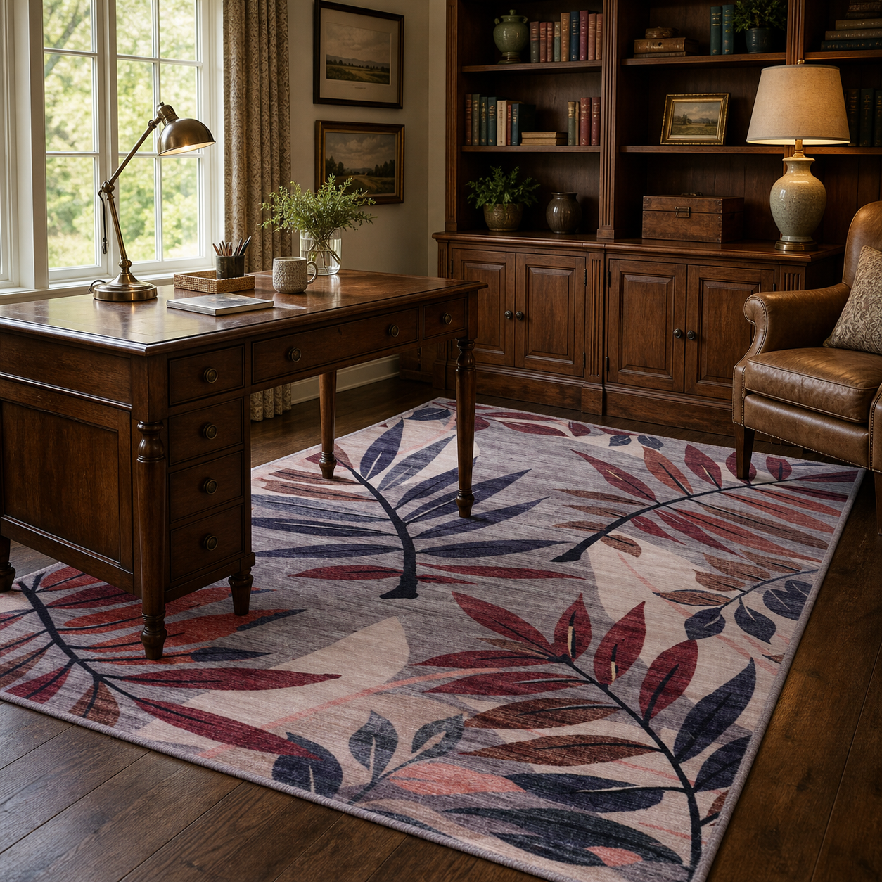 Premier Floral Soft White Washable Rug by Netline Home