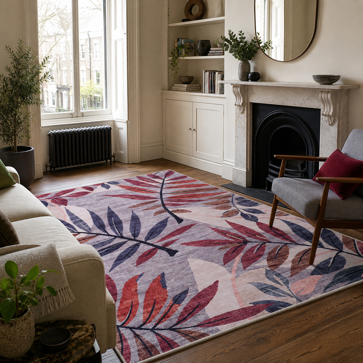 Premier Floral Soft White Washable Rug by Netline Home