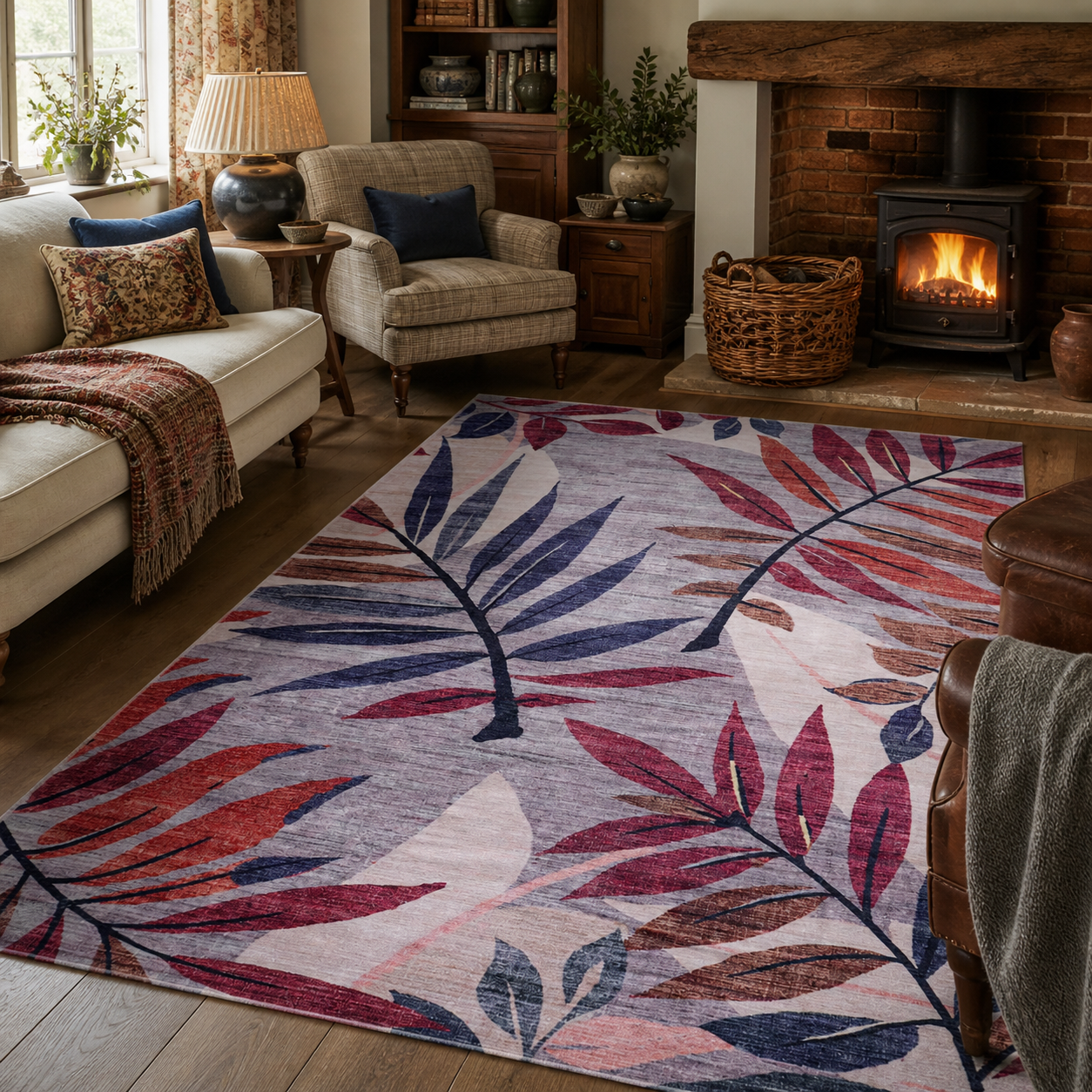 Premier Floral Soft White Washable Rug by Netline Home