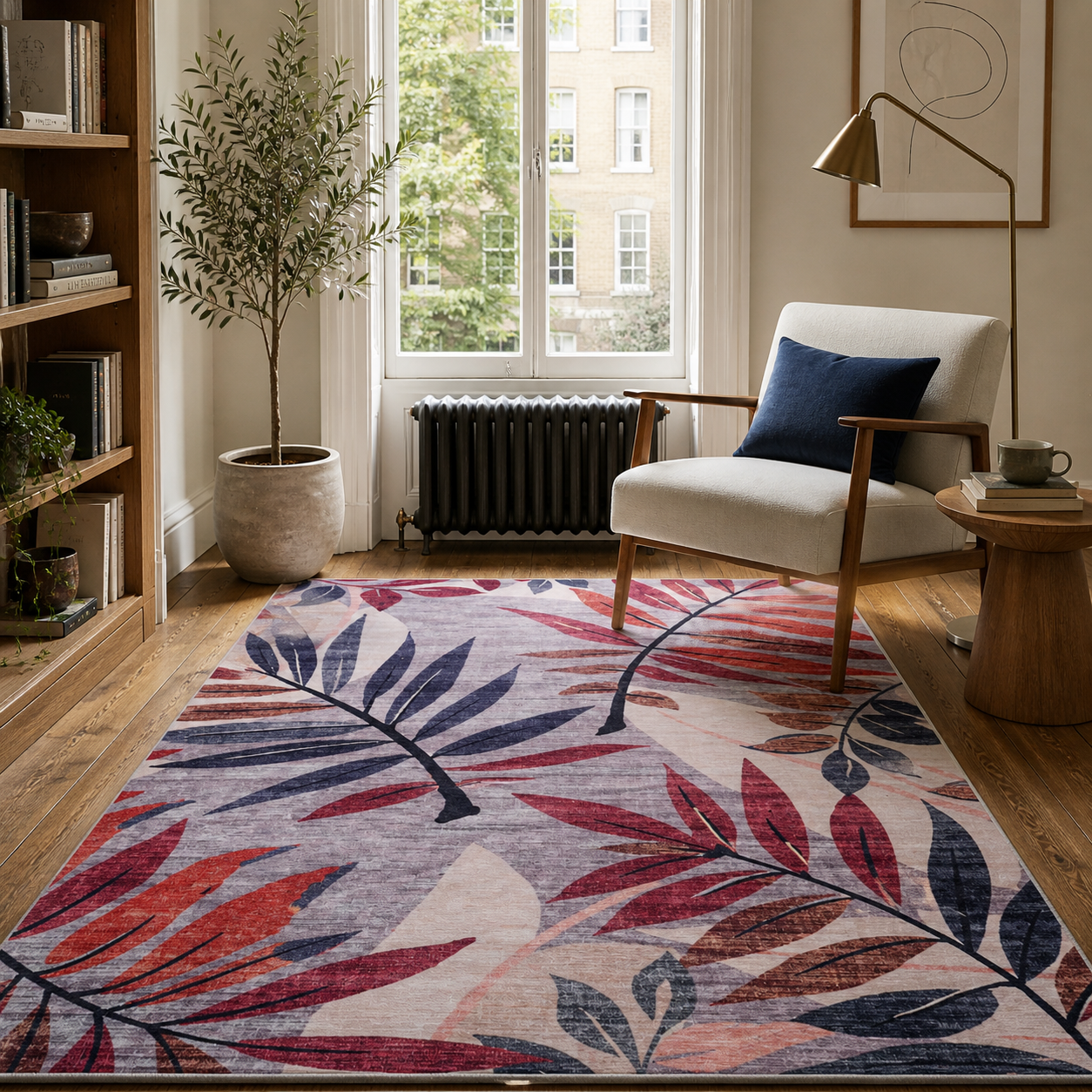 Premier Floral Soft White Washable Rug by Netline Home
