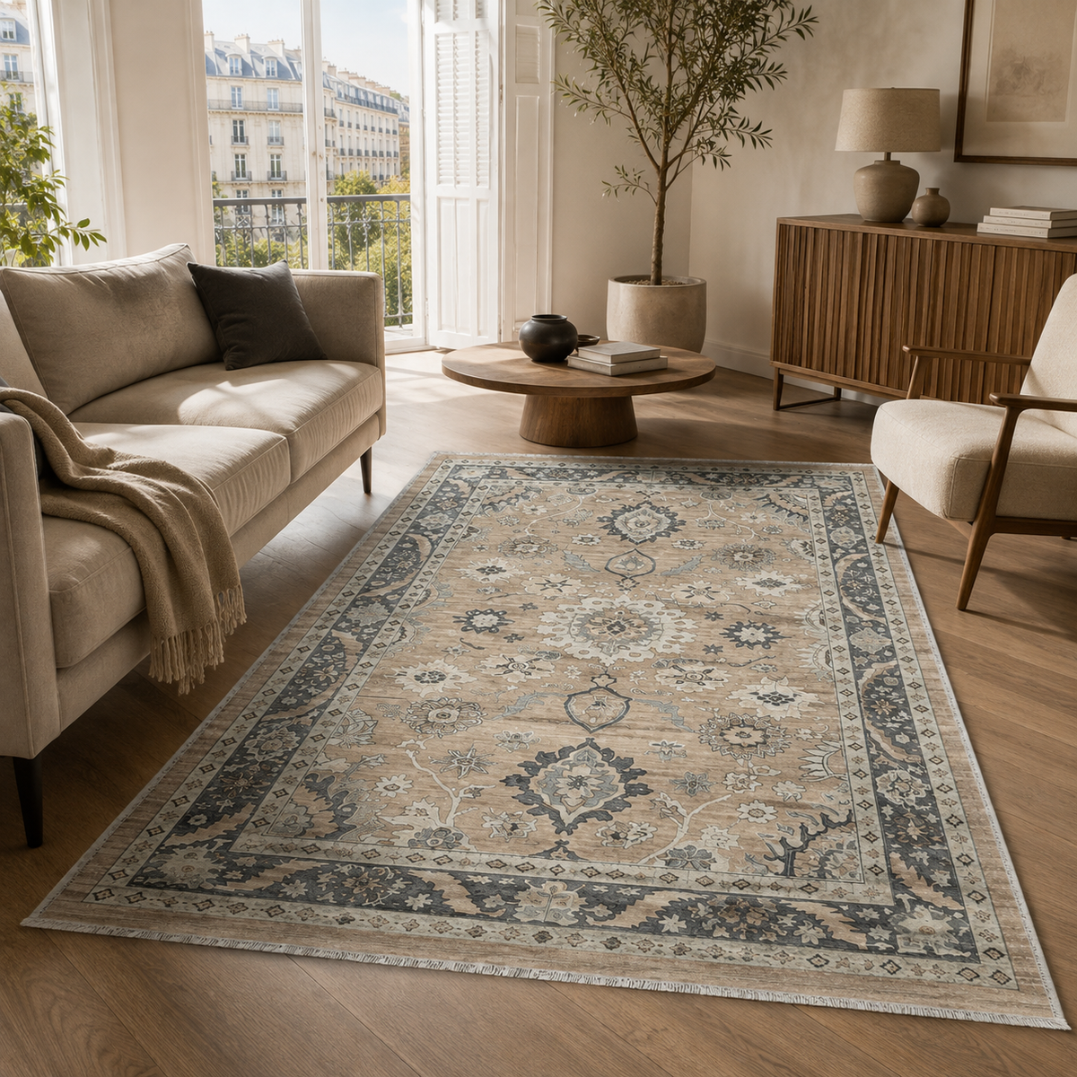 RW302601 washable chenille area rug, room scene