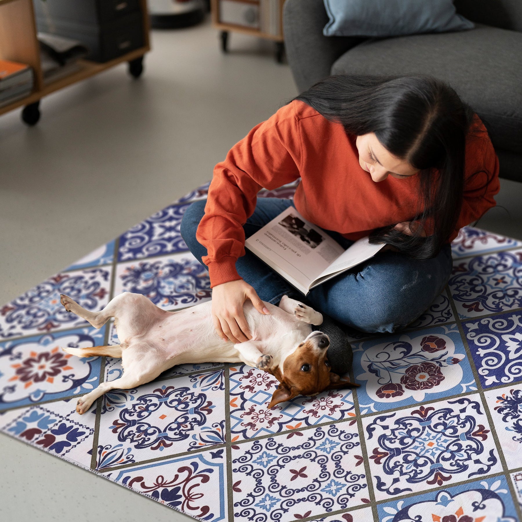 RW4002 washable chenille area rug, pet and kid friendly