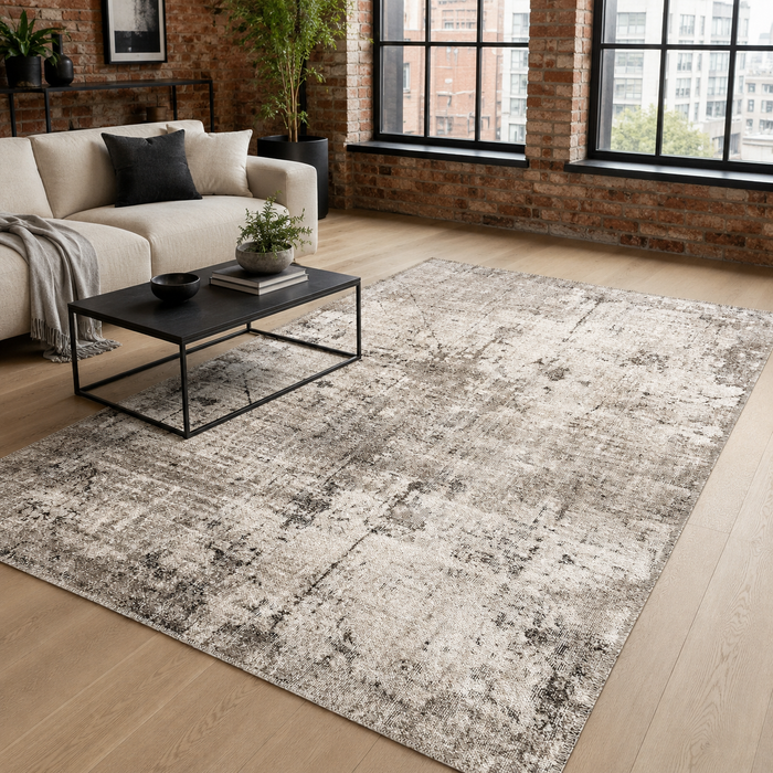 Twilight Patina Warm Taupe Vintage Washable Rug shown in an illustrative room